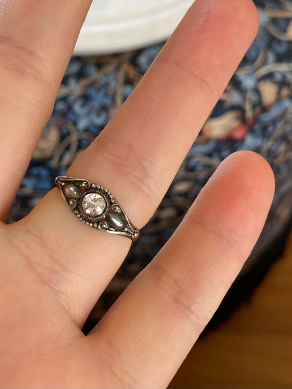 Vintage Victorian Style Ornate Faceted Glass Stone Sterling Silver Ring